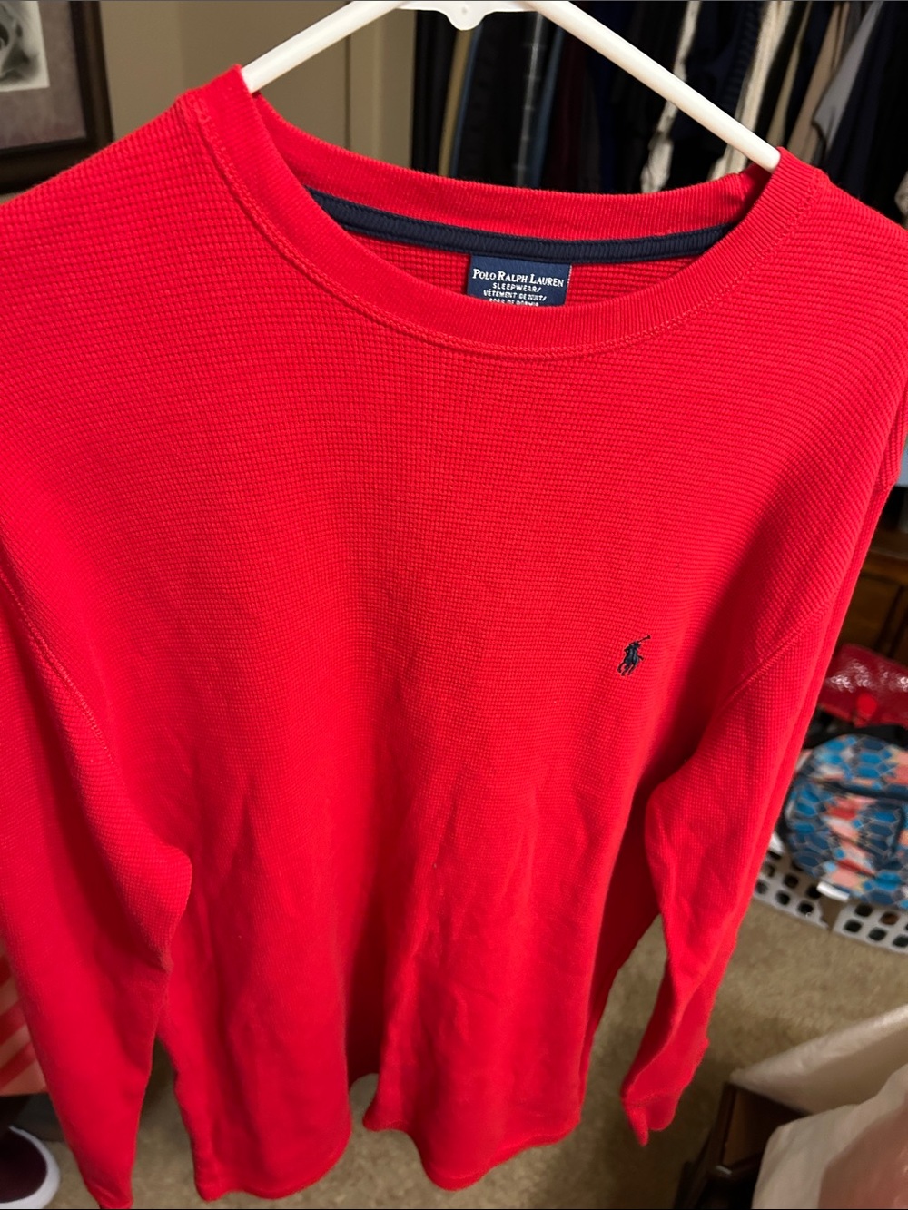 Polo by Ralph Lauren Long Sleeve Thermal Tee - Red with Navy Logo